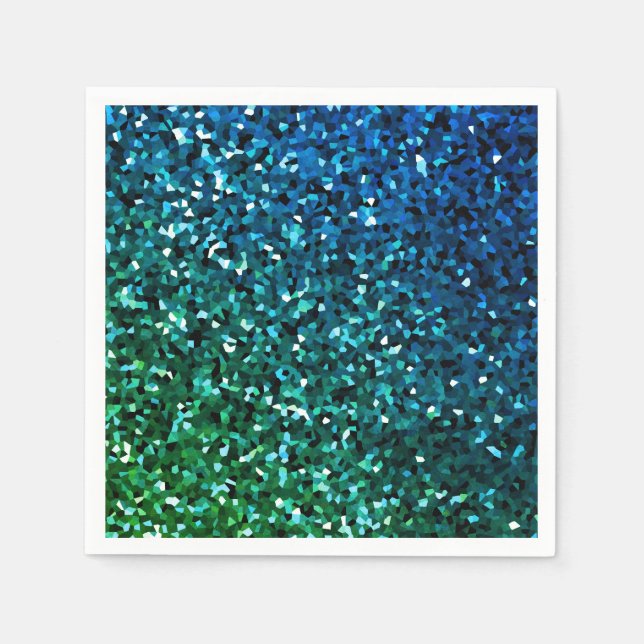 Serviette En Papier Bleu brillant Vert Glitterie Coloré Vacances (Devant)