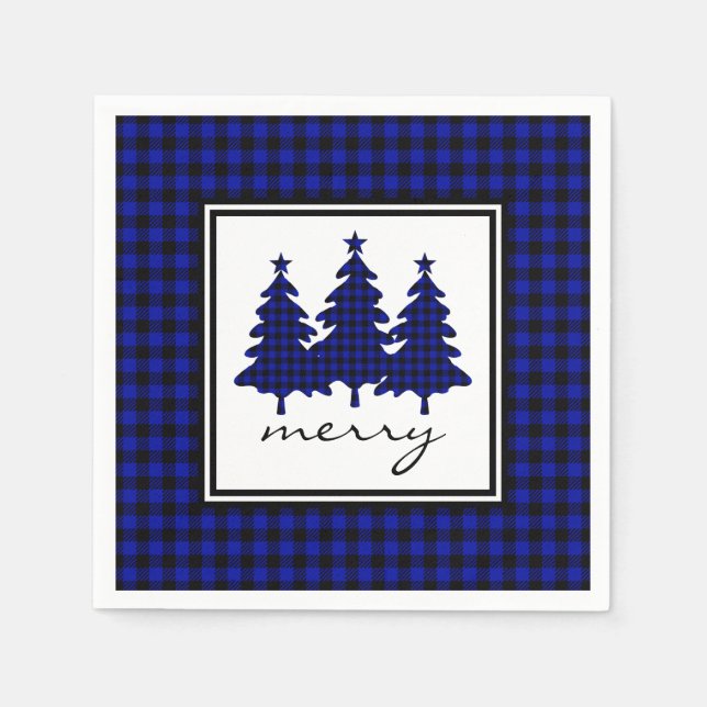 Serviette En Papier Bleu Buffalo Check Pine Trees (Devant)