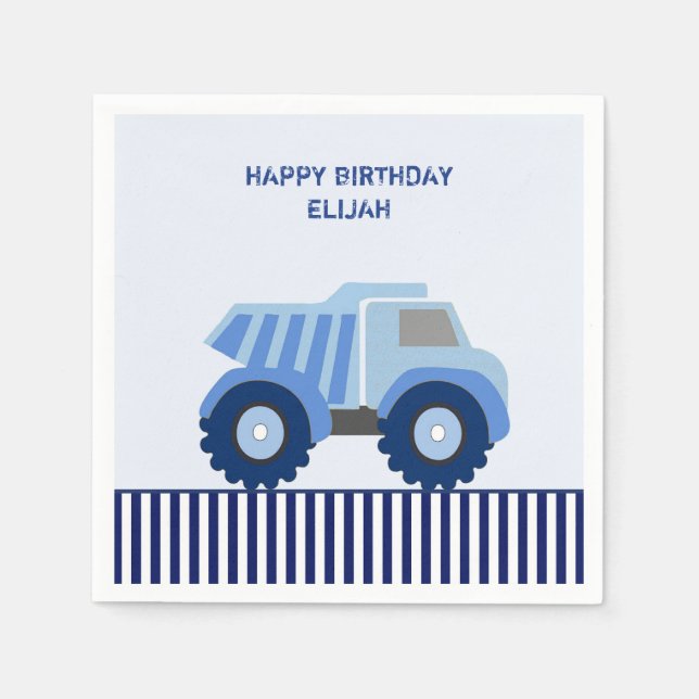 Serviette En Papier Bleu Camion sur mesure Anniversaire de l'enfant (Devant)