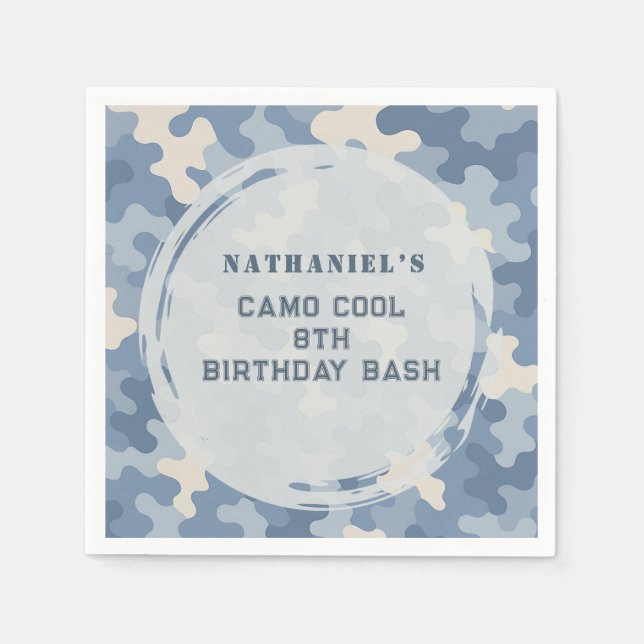 Serviette En Papier Bleu Camo Militaire Anniversaire | Parti de l'armé (Devant)