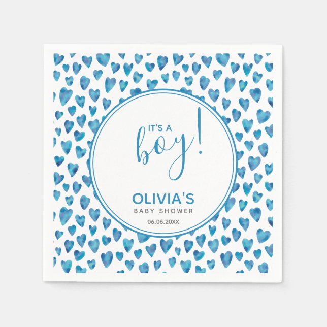 Serviette En Papier Bleu C'est un Baby shower de Coeur Garçon (Devant)