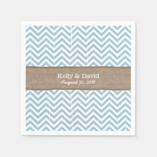 Serviette En Papier Bleu Chevron rayures Burlap ruban Mariage rustique