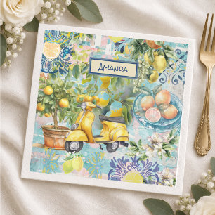 Serviette En Papier Bleu Chic Turquoise Floral Citrus Sicilien