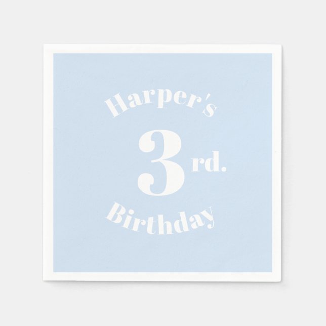 Serviette En Papier Bleu clair anniversaire Nom et numéro personnalisé (Devant)
