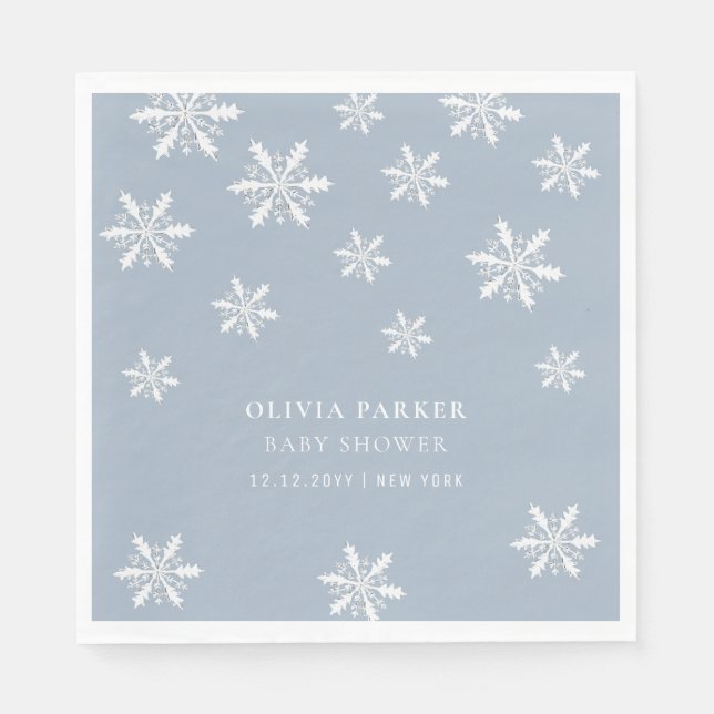 Serviette En Papier Bleu clair Boho Hiver Snowflake Baby shower (Devant)
