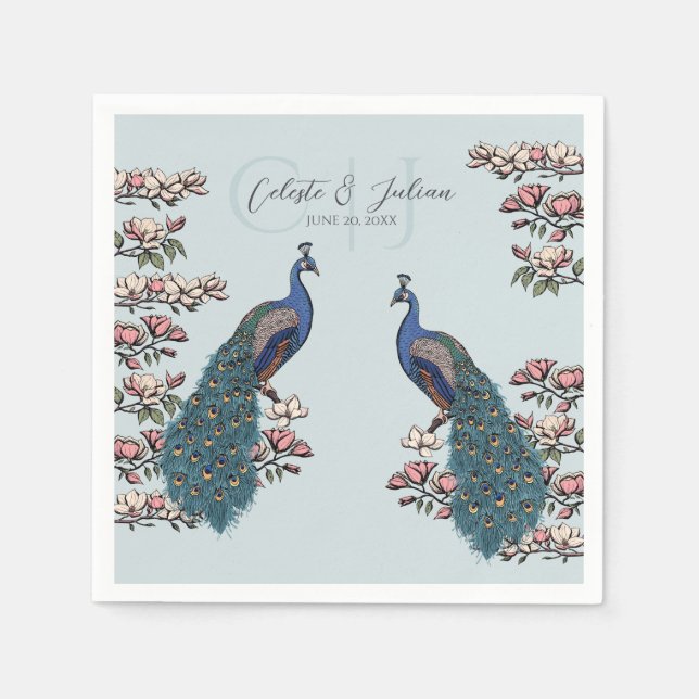 Serviette En Papier Bleu Clair Chic Turquoise Paon Mariage (Devant)