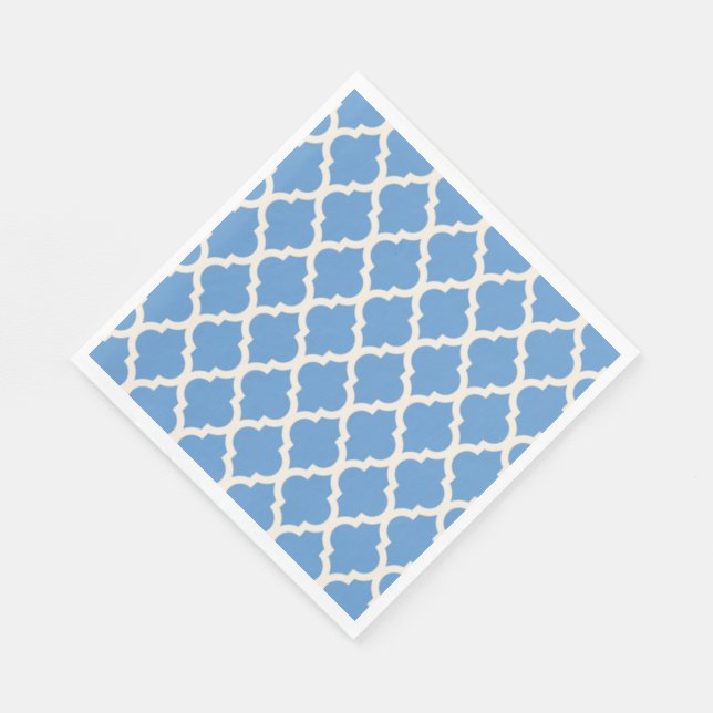 Serviette En Papier Bleu Clair et Quatrefeuilles Blanc Cassé (Coin)