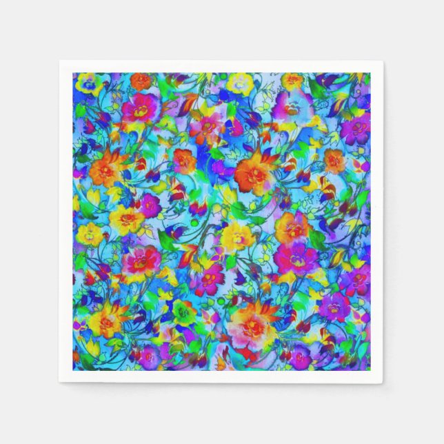 Serviette En Papier Bleu clair floral (Devant)