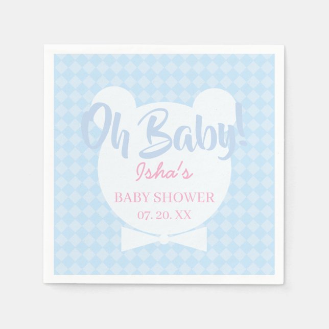 Serviette en papier Bleu clair noeud papillon Ours (Devant)