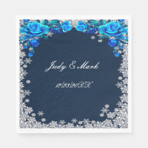 Serviette En Papier Bleu clair Roses Flocon de neige Noël