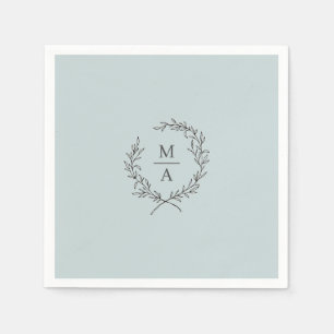 Serviette En Papier Bleu clair Simple Elegant Laurel Wreath Monogramme