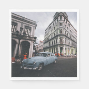 Serviette En Papier Bleu Classic Vintage Car Cityscape