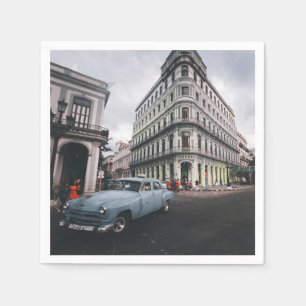 Serviette En Papier Bleu Classic Vintage Car Cityscape