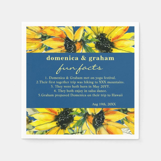 Serviette En Papier Bleu classique Tournesol Mariage Fun Facts Napkins (Devant)