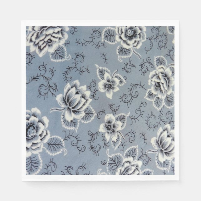 Serviette En Papier Bleu colonial et Fleur noire | Papier (Devant)