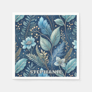 Serviette En Papier Bleu complexe et vert botanique - bleu foncé étoil