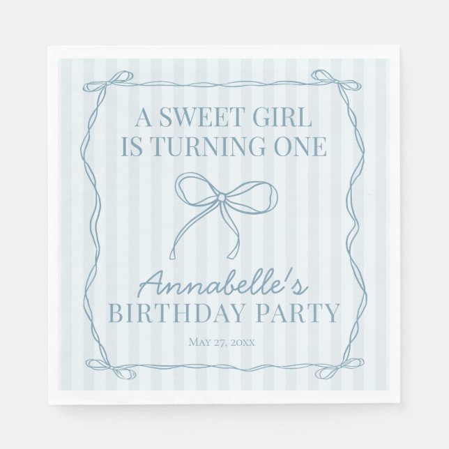 Serviette En Papier Bleu Coquette Bow Pastel Anniversaire Table Déco (Devant)