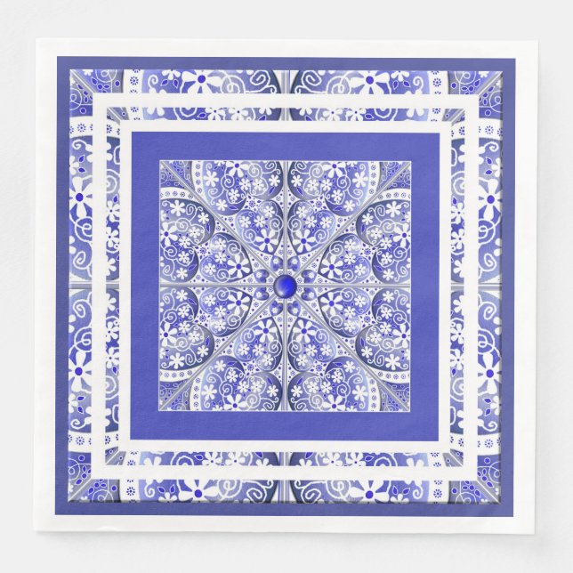 Serviette En Papier Bleu de dentelle en céramique de Grèce (Devant)