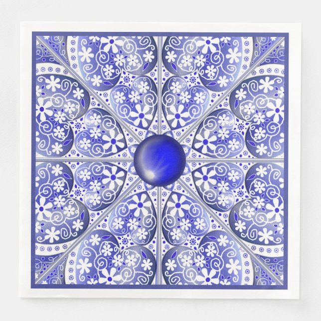 Serviette En Papier Bleu de dentelle en céramique de Grèce (Devant)