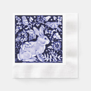Serviette En Papier Bleu de la marine de Pâques et blanc lapin lapin 