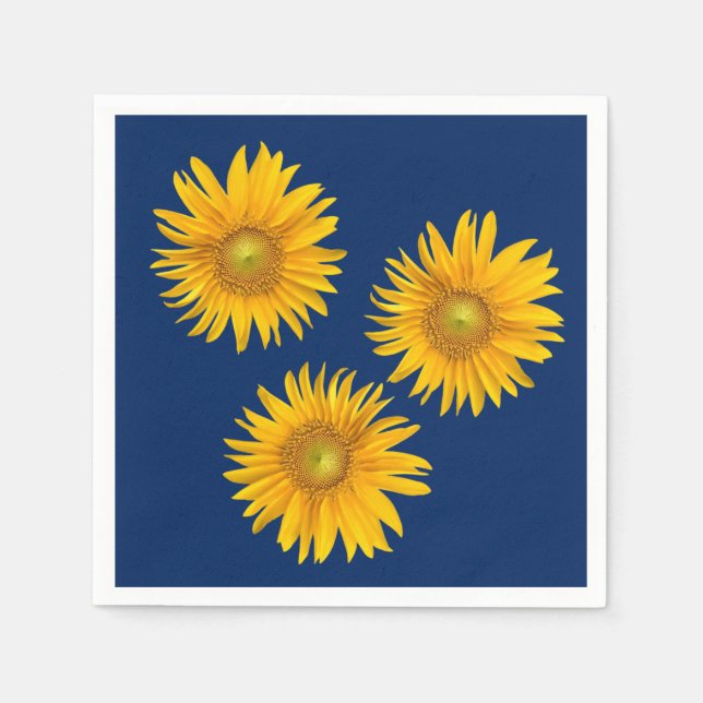 Serviette En Papier Bleu de la marine des tournesols rustiques (Devant)