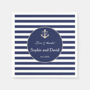 Serviette En Papier Bleu de marine Nautique Ancre Mariage