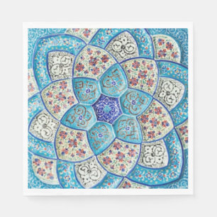 Serviette En Papier Bleu de turquoise marocain traditionnel, blanc,