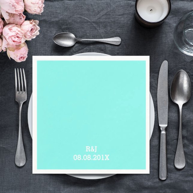 Serviette En Papier bleu d'oeuf de robin bleu turquoise aqua bleu mari (robin's egg blue turquoise aqua blue wedding paper napkins)