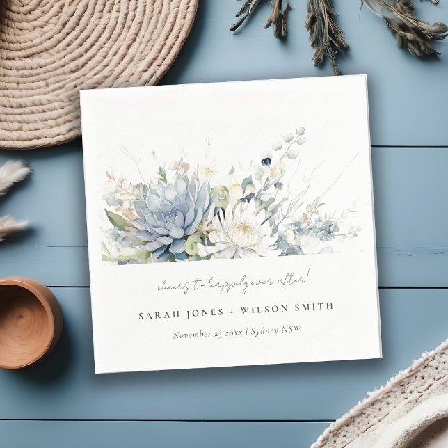 Serviette En Papier Bleu doux Vert Succulent Mariage botanique fleuri (Créateur téléchargé)