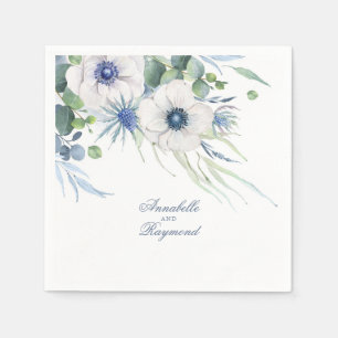 Serviette En Papier Bleu Duché Floral Vert Elégant Aquarelle