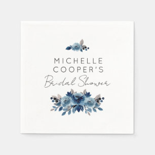 Serviette En Papier Bleu Dusty minimaliste et floral marine