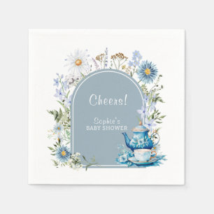 Serviette En Papier Bleu Dusty Pour Le Baby shower De Jardin Tea Boho