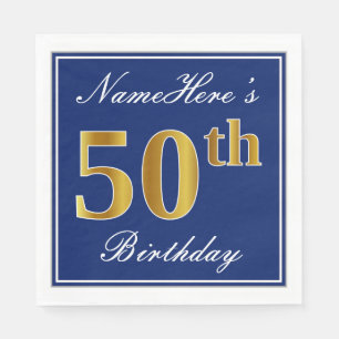 Serviette En Papier Bleu élégant, anniversaire d'or de Faux