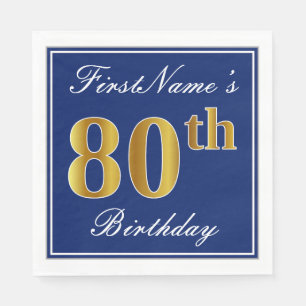 Serviette En Papier Bleu élégant, anniversaire d'or de Faux