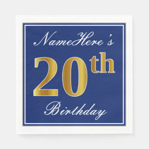 Serviette En Papier Bleu élégant, anniversaire d'or de Faux 20ème ;