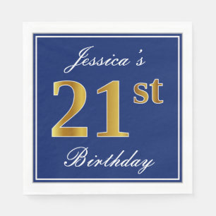 Serviette En Papier Bleu élégant, anniversaire d'or de Faux 21ème ;