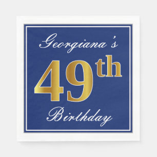 Serviette En Papier Bleu Élégant, Or Faux 49e anniversaire; Nom person