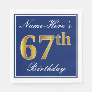 Serviette En Papier Bleu Élégant, Or Faux 67e anniversaire; Nom person