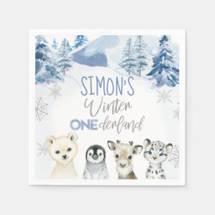 Serviette En Papier Bleu et Argent Arctique Hiver Anniversaire