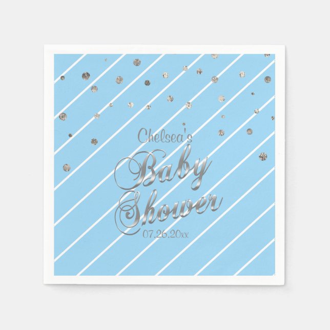 Serviette En Papier Bleu et Argent - Baby shower (Devant)