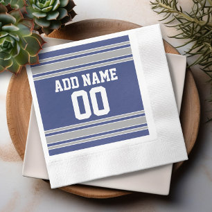 Serviette En Papier Bleu et argent Jersey raypes Nom personnalisé Numé