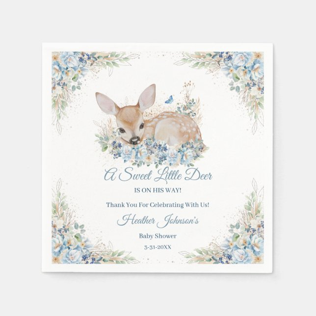 Serviette En Papier Bleu et beige Baby shower aux cerfs (Devant)