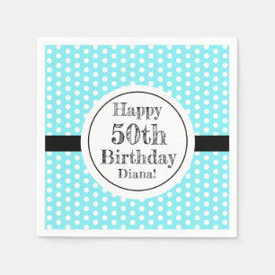 Serviette En Papier Bleu et blanc 50e anniversaire Pois