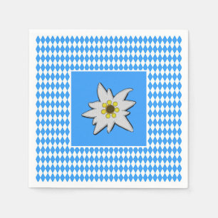 Serviette En Papier Bleu et blanc avec Edelweiss Oktoberfest