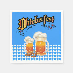 Serviette En Papier Bleu et blanc avec la bière Steins Oktoberfest Nap
