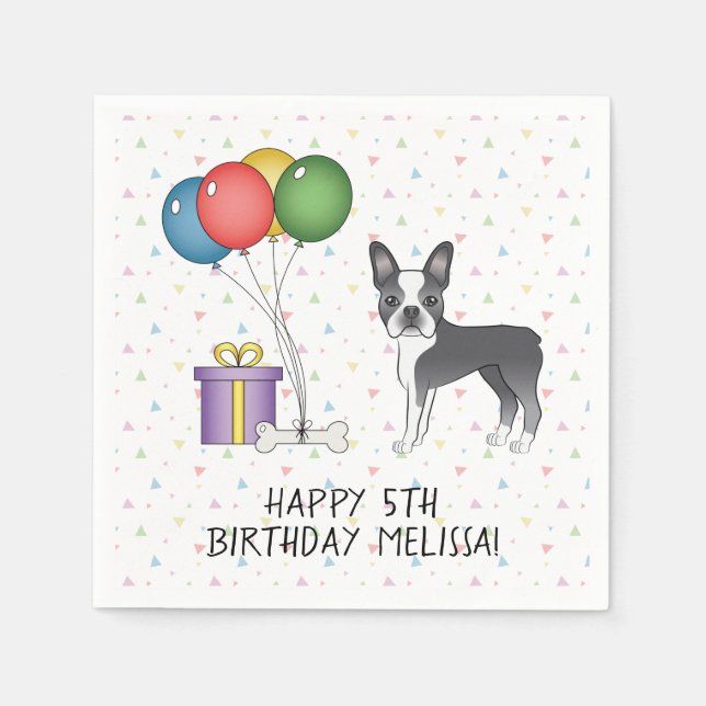 Serviette En Papier Bleu Et Blanc Boston Terrier Chien Mignon - Annive (Devant)