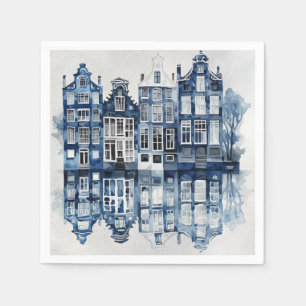 Serviette En Papier Bleu et blanc Delft maisons traditionnelles