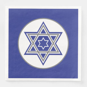 Serviette En Papier Bleu et blanc, motif à plusieurs étoiles de David