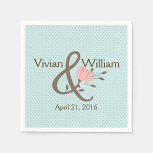 Serviette En Papier Bleu et Corail Mariage floral Napkin