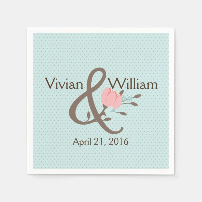 Serviette En Papier Bleu et Corail Mariage floral Napkin (Devant)